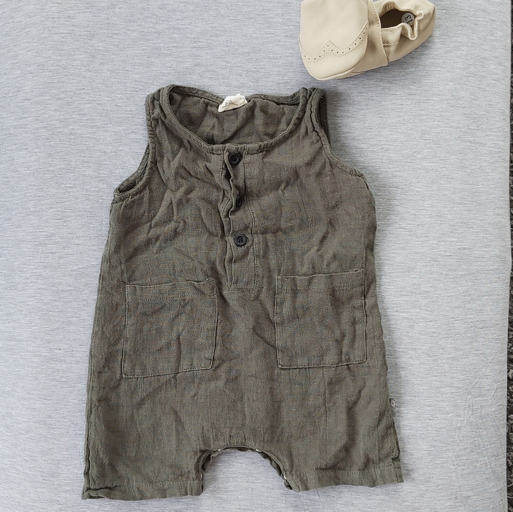 Kyte Linen Shortie Romper 18-24m (FITS SMALL 6-12m) Pine